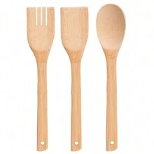 Set de 3 utensilios de cocina de madera de bambú, - Camel - Ver 1