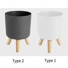 Floor-Standing Round Flower Pot Feet Herbs Self Watering Drainage System Bonsai For Plants With Wooden Legs Nursery Modern