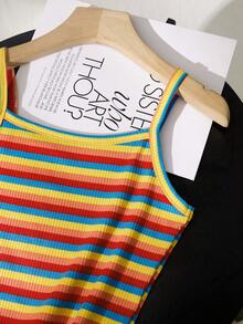 Camiseta de tirantes de punto a rayas de verano, con diseño de color en contraste - Rayas rojas y azules - Ver 3