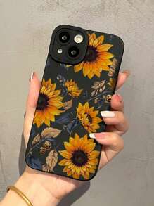 Etui na telefon z TPU z nadrukiem słonecznika w kolorze czarnym, 1 sztuka, odporne na upadki, kompatybilne z iPhone 16, 15, 14, 13, 12, 11 Pro Max i serią