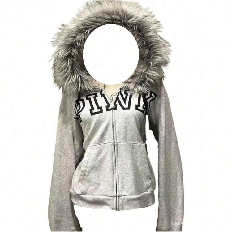ジャケット・アウター Fuga fur jacket fur p coat y2k emo Y2k Zip Up Hoodie Fur Jackets Winter Coats Teen Emo Grunge
