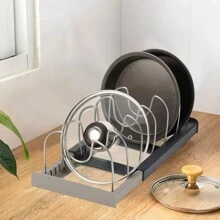 Küchenschrank Organizer für Töpfe und Pfannen, erweiterbares Edelstahlregal, Schneidebrett Trockenregal, Kochgeschirr Regal, erweiterbarer Topf und Pfanne Organizer Regal für den Schrank, Halter für Pfannen- und Topfdeckel mit 6 verstellbaren Unterteilungen für Küchen Organisation
