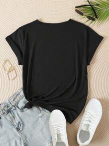 Camiseta de la estrella del globo del astronauta de la historieta de la señora Camiseta informal holgada de cuello redondo para mujer con estampado de globos astronautas Camisetas de Mujer - Negro - Ver 3