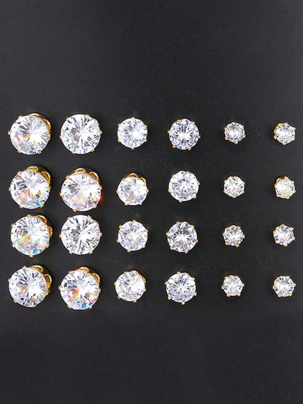 24pcs Simple Cubic Zirconia Sparkling Earring Set, Fashion Jewelry For Party, Date, Daily Wear, Gift