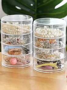 1pc Multi-Layer Rotating Storage Box, Jewelry Box, Desktop Organizer, Suitable For Organizing Earrings, Bracelets, Necklaces, Rings, Watches, Accessories, Hairpieces, Lipsticks And Cosmetics On Bedroom Vanity. Can Also Be Used As Product Display Box And Rack.