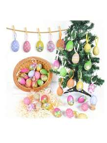 3pcs/Set Colorful Easter Egg Decorative Pendant, Foam Rabbit Painted Easter Eggs Party Home Decor