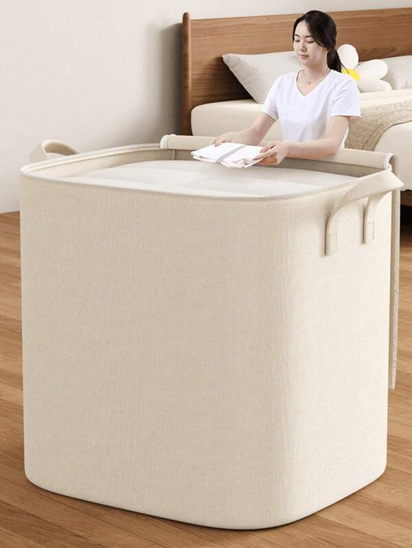 1PC Large Capacity Beige Clothing Storage Bag, Toy Storage Bag, Home Storage Bag, Miscellaneous Storage Bag, Moving Packing Bag, Cabinet Top Storage Bag, Wardrobe Storage Bag, Bedding Storage Bag, Seasonal Clothing Storage Bag