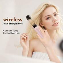 1pc Wireless Hair Straightener Brush, With Negative Ion Tech, 4000mAh USB Rechargeable, Fast Heating, 4 Temp Settings, Anti-Scald, Auto-Off, Portable Hair Dryer - Travel Friendly, Hair Straightener, Birthday/Mother's Day Gift