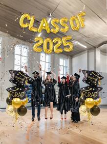 Set de 9 globos de lámina con forma de birrete de graduación en negro y dorado, globos de graduación con felicitaciones, globos de graduación de la clase de 2025, globos con forma de birrete de graduación, decoraciones de graduación 2025, globos para celebración de graduación de escuela secundaria/universidad, globos de látex de 10 pulgadas en dorado y negro, globos de látex con brillo dorado de 12 pulgadas - Multicolor - Ver 3