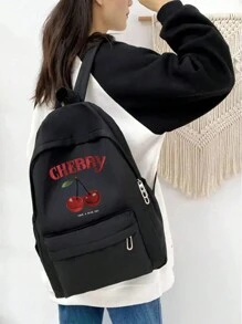 Stylish Y2k Classic Backpack Cherry Pattern School Bag, Lightweight, Portable For Graduates, Freshman, Sophomore, College Junior And High School Students, Perfect For Outdoor, Travel And Back To School, School Backpack, Large Capacity, Portable, Laptop Compartment, Suitable For Girl, College Students, School Essential Stuff For Women, Girls & Students, Perfectly Matching With Backpack Accessories