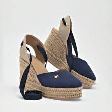 Women's Semi-Open Wedge Sandal With 10cm Platform 132118 Navy Blue