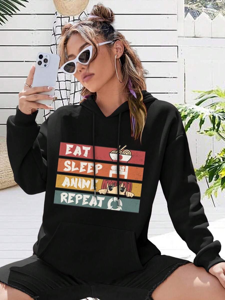 Eat Sleep Anime Repeat Anime Girls Kawaii Manga Ramen - Big Size Women Hoodie Jacket