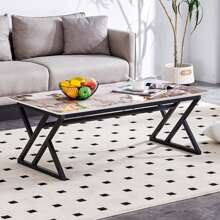 A Coffee Table Is Made Of Rock Slab Material, With A Natural And Smooth Marble Pattern On The Surface, Which Complements The Modern Design Of The  Metal Legs And Adds A Touch Of Fashion.47*23.6 - màu đen - Xem 9