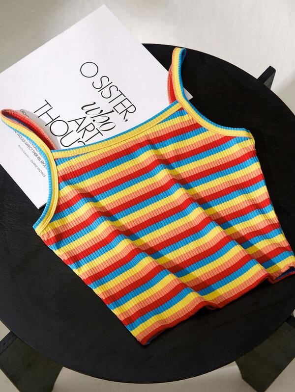 Summer Knitted Striped Camisole, With Color Splicing Design