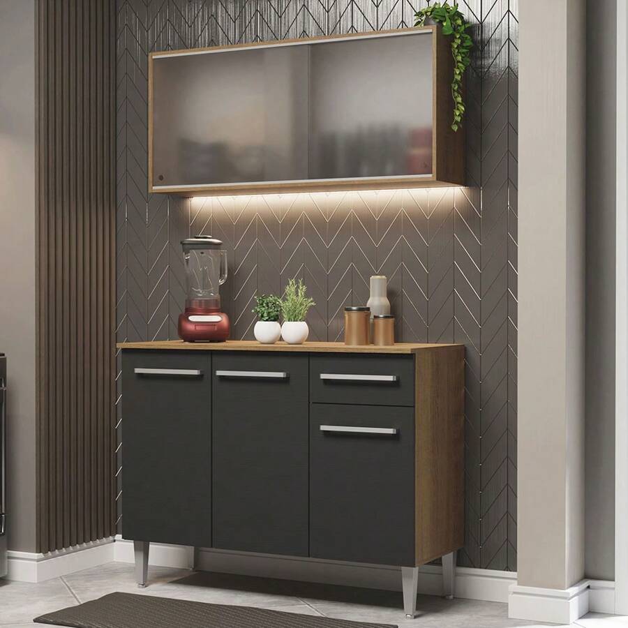 Madesa Emilly Modular Complete Integral Kitchen With Feet Color Brown/Black - Brown and Black - View 1