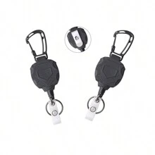 1 Set (2pcs) Retractable Key Chain, Includes Thicker Tactical ID Badge Reel With Carabiner, Suitable For Rugged Hiking Backpacks And Climbing
