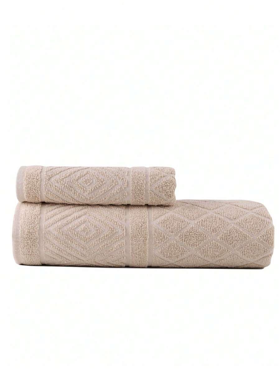 2-Piece Pyramid Towel Set, Soft Towels, 50x90 Cm - Brown - View 1