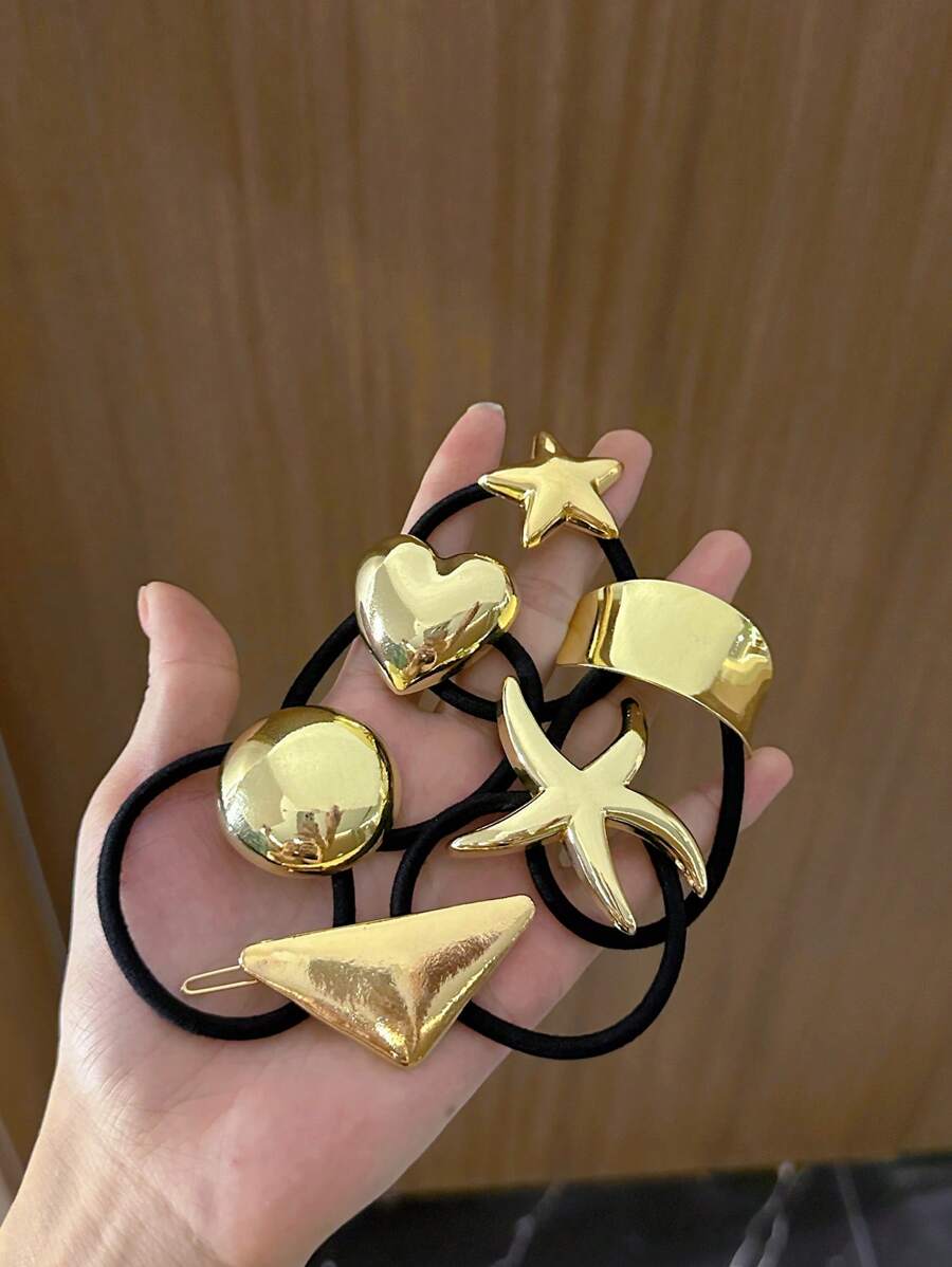 6 件装金属简约时尚发带，锌合金 - 彩色 - 查看 1