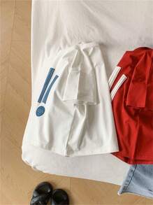 年轻男孩字母印花短袖 T 恤简约时尚日常休闲 - 白色 - 查看 5