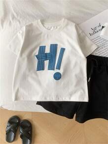 年轻男孩字母印花短袖 T 恤简约时尚日常休闲 - 白色 - 查看 7