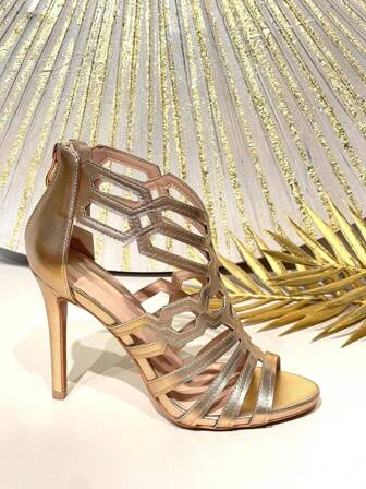 Sandalias casuales de tacón de aguja con patrón asimétrico, simples y de moda para uso diario, sandalias de verano elegantes para mujer