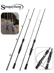 SOUGAYILANG Caña de pescar de 1.8M con 2 secciones de fibra de carbono, con mango cómodo de EVA en color rojo/morado, caña de pescar giratoria/de lanzamiento para pesca en agua dulce