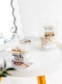 1pc Multi-Layer Rotating Storage Box, Jewelry Box, Desktop Organizer, Suitable For Organizing Earrings, Bracelets, Necklaces, Rings, Watches, Accessories, Hairpieces, Lipsticks And Cosmetics On Bedroom Vanity. Can Also Be Used As Product Display Box And Rack.