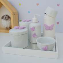 Baby Care Hygiene Kit Porcelain Girl Children's Bedroom Modern Bathroom Countertop K010 Butterfly - 紫丁香色 - 查看 3