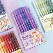 1 Box 9PCS Quick-Drying Gel Ink Pens, Medium Tip (0.5mm), 9 Colors, Plastic Material, Ideal For Drawing And Journaling