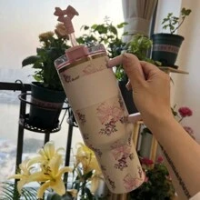 Compatible With Cup Rose Garden&Valentine's Day Gift Collaboration Stainless Steel Water Bottle Double Wall Vacuum Insulated Portable Drinking Cup Travel Iced Coffee Cup Summer Water Dispenser With Handle And Straw, Perfect For Travel, Home, Office, Summer Drinking, Ice And Hot Drinks, Gift - 40oz - View 10