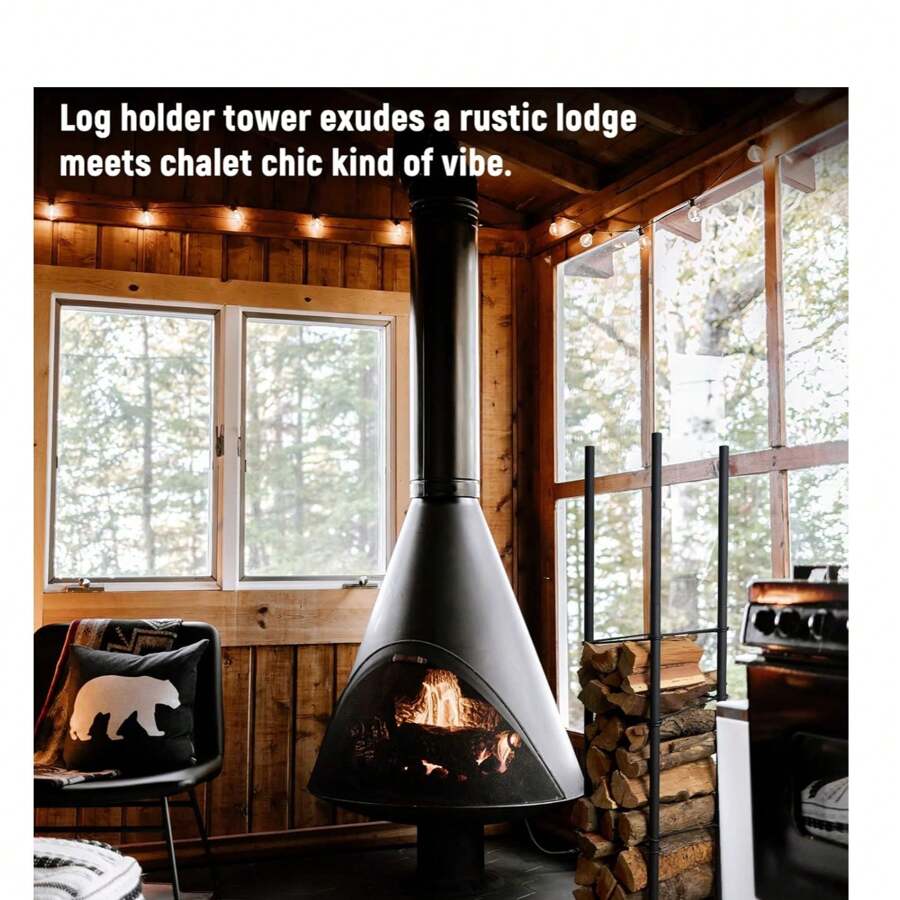 Industrial Fireplace Log Holder Tower, Frame Indoor Outdoor Log Holder ...