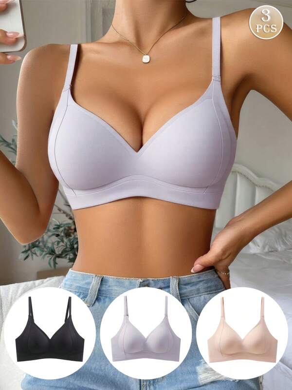 3 peças de sutiãs sem costura para mulheres, push up, levanta, franze, suporte macio, anti-flacidez, sutiã com fecho frontal