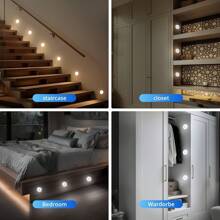 3pcs Motion-Sensor LED Night Lights With Touch Control, Adjustable Brightness, Warm & Cool White, USB Rechargeable, Easy To Install Magnet Mount For Bedroom, Stairs, Closet, Indoor Use With Sensor Function