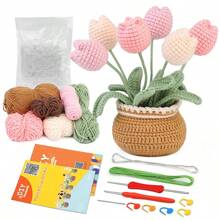 Crochet Flower Kit For Beginners With Instruction Knitting Yarn Thread Hook Needles Easy Knit Accessories Set DIY Craft - Type 4 - View 1