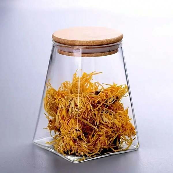 1 Set Glass Storage Jars, High Borosilicate Glass Containers, Suitable For Food, Multipurpose Transparent Canisters With Wooden Lids, For Grains, Pasta, Spices, Kitchen Organizer, No Battery Required