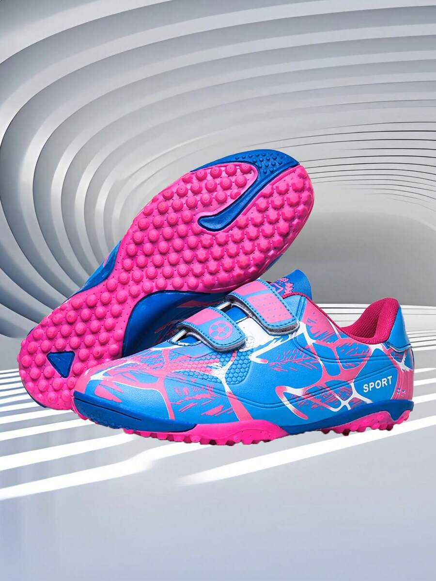 1 par de zapatos de fútbol profesionales para niños, antideslizantes y resistentes a la abrasión, hechos de PU, adecuados para deportes diarios y todo el año - Rosa - Ver 1