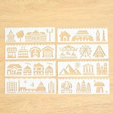 Pack Of 8 PP Letter Templates, Reusable Hollow Letter Wipe Sheets With Lace, Leaves, Cars, Weather, Animal Designs For DIY Journaling And Crafting - 2x7 Inch Painting Template Set Back To School,Back To School,School Supplies