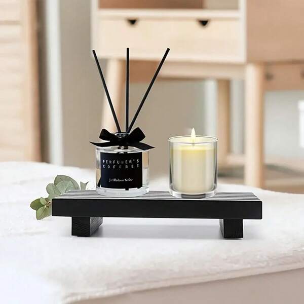 1 Pieza, Estantería de baño multifuncional de estilo nórdico en negro con pequeño exhibidor decorativo, estantería de especias de cocina, organizador de mesa, solución de almacenamiento doméstico sencilla, bandeja accesorio de baño, jabonera, alfombrilla de drenaje para encimera, diseño sólido, temática artística