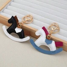 1pc Cute Korea Ins Style Mini Horse Pendant Charm, Handmade Leather Carton Rocking Horse Bag/Car Key Chain Accessories Car Accessories Bag Charm Backpack For School