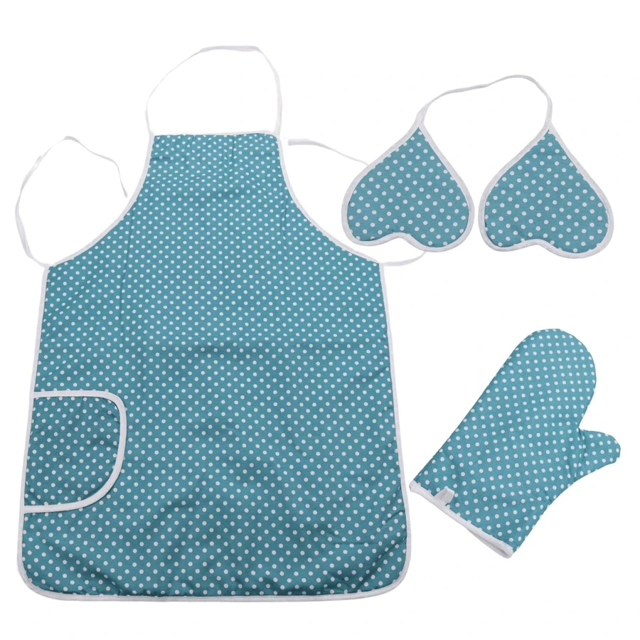 3-Piece Kitchen Apron & Oven Mitts Set, Durable & Heat-Resistant Cooking Essentials, Multicolor Various - Light Blue - View 1