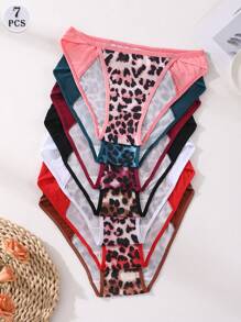 7 PCS Women's Leopard Ice Silk Triangle Panties Low Waist Seamless Briefs Sexy Hollow Out Comfortable Lingerie Underwear - 彩色 - 查看 6