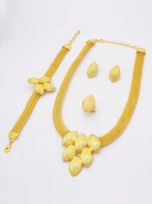 Parure de bijoux de couleur or, cadeaux de mariage africains, bijoux pour fête de mariage. Ensemble bracelet, collier, boucles d'oreilles et bague pour femmes