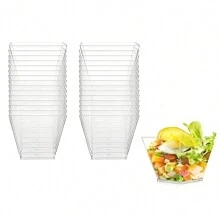 10/25/50//100/200Pcs,2oz/60ML Mini Plastic Dessert Cups With Spoons Small Square Glitter Clear Banana Pudding Cups Serving Tasting Bowls For Appetizer Birthday Wedding Party Gold And Transparent - Transparent - View 8