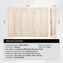 Room Dividers, 3-6 Panel Japanese Room Dividers, Indoor Wooden Folding Privacy Screens, Japanese Style Partition Portable Decorative Screens For Room Dividers Home Office Dining Room And Bedroom - 6 panels, flat surface - 查看 7