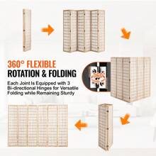 Room Dividers, 3-6 Panel Japanese Room Dividers, Indoor Wooden Folding Privacy Screens, Japanese Style Partition Portable Decorative Screens For Room Dividers Home Office Dining Room And Bedroom - 6 panels, flat surface - 查看 3