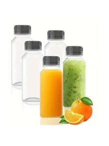 5pcs Plastic Juice Bottles With Caps, 8oz 12oz(250ml,350ml),Juice Containers With Lids For Fridge, Reusable Juicing Bottles, Smoothie Bottle, Empty Plastic Juice Bottles, Drink Containers With Lids, Empty Milk Bottles Plastic Smoothie Drink Bottles