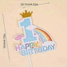 10 piezas Decoraciones para pastel arcoíris de "Feliz cumpleaños", decoraciones de papel para pastel de boda, set de cupcakes, sin electricidad, sin plumas, decoración para hornear