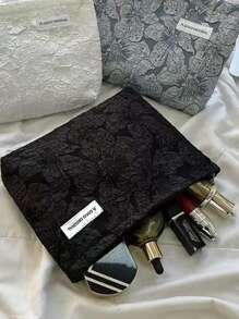 1 Túi đựng mỹ phẩm Jacquard họa tiết hoa đen, họa tiết nổi cổ điển, dung tích lớn, túi đựng đồ vệ sinh cá nhân du lịch di động, ví cầm tay có khóa kéo mềm, túi cầm tay, đồ đựng đồ trong phòng tắm, quà tặng cho ngày lễ tình nhân, năm mới, đám cưới, túi đựng đồ vệ sinh cá nhân cho nữ, túi xách nữ, túi đựng đồ trang điểm, du lịch, túi đựng mỹ phẩm, đồ dùng thiết yếu cho kỳ nghỉ, hộp đựng đồ làm đẹp - màu đen - Xem 2