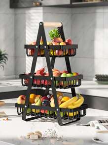 1pc Wrought Iron Foldable Double-Layer Basket, Household Kitchen Fruit And Vegetable Storage Basket Shelf, Holiday Gift
