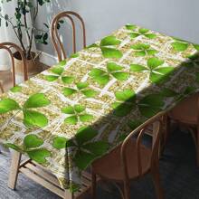 1 Piece Rectangle Waterproof Table Cloth With Four-Leaf Clover Print, Wipe-Clean Reusable Tablecloth Suitable For Outdoor Tables, Picnics, Camping, Dining Tables, Coffee Tables, Desks And Vanity - Ideal For Parties And Holidays